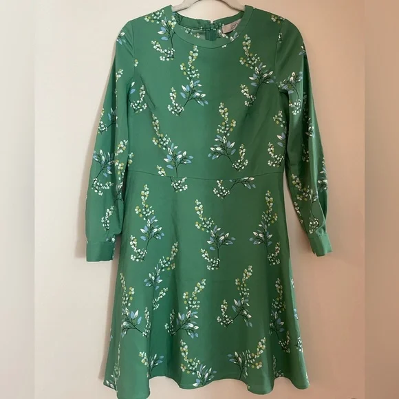 loft green floral dress Tissue linen dress material mustard green with kantha stich work neck –  Maatshi main image 1
